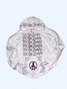 Custom Hand-made White Zip-Up ‘We The People’ mens Hoodie